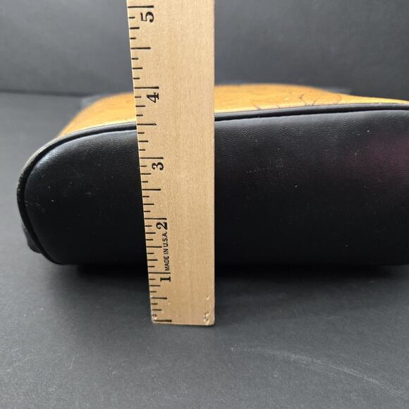 C.L. Whiting Collection Leather Crossbody Satchel Leaf Design Black& Camel Color - Picture 8 of 16